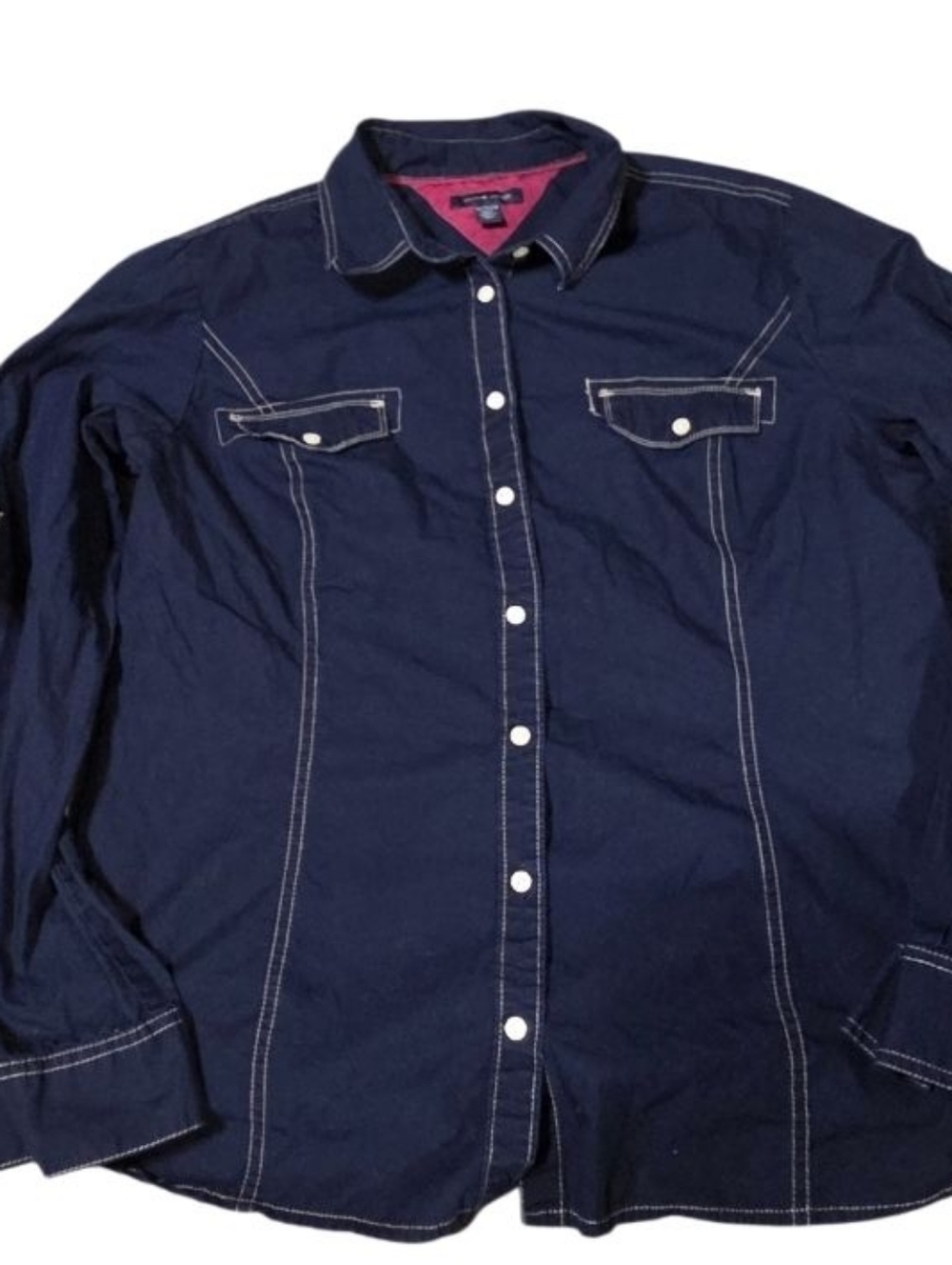 Vtg Dark Denim White Stitched Tommy Hilfiger shirt Jrs Xl Cotton